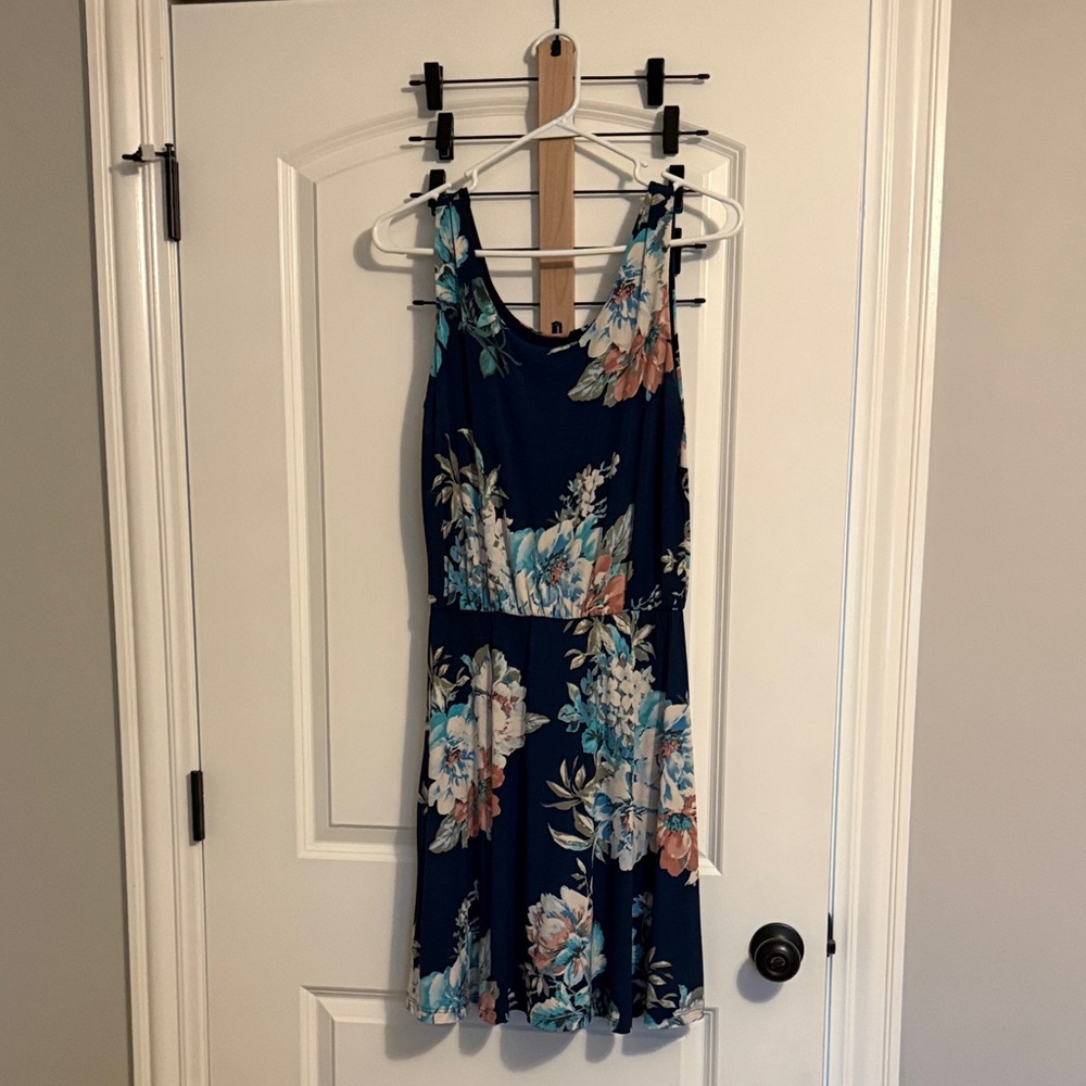 Navy Floral Sleeveless Mini Dress